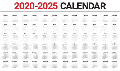 Kalender 2022 2023 2024 En 2025 Jaar Engels Vectorset Sjabloon Voor Images