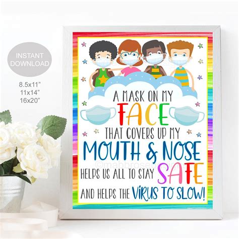 School Face Mask Poem Face Masks Required Kids Elementary Etsy In