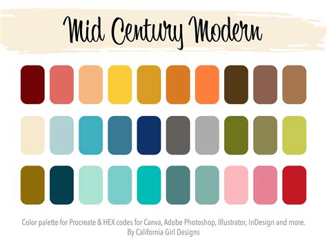 Mid Century Modern Color Palette For Procreate And Hex Codes Etsy