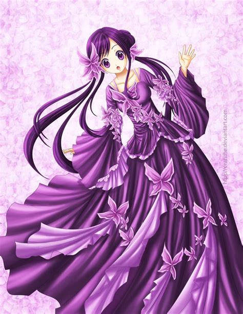 A Woman In A Purple Dress With Long Hair