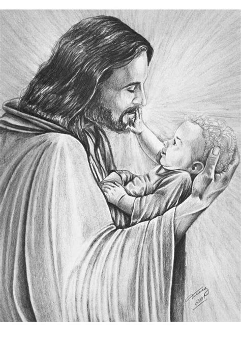 Commissioned Hand Drawn Pencil Portrait O Jesus Holding A Baby Jesus