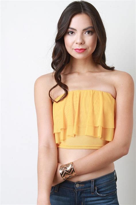 Tiered Ruffle Chiffon Strapless Crop Top Style Lavish Crop Top Fashion Strapless Crop Top