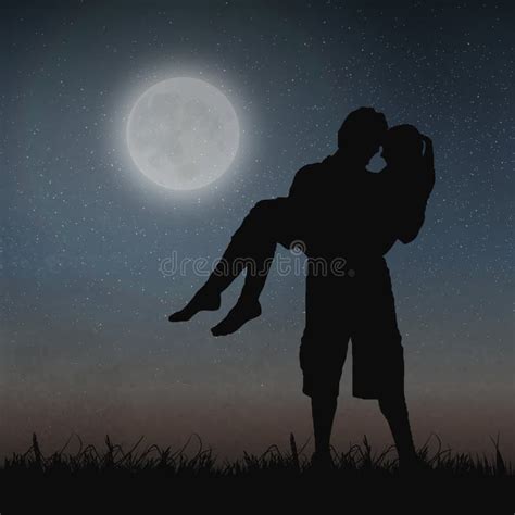 Lovers Silhouette Kissing Moonlight Stock Illustrations 46 Lovers