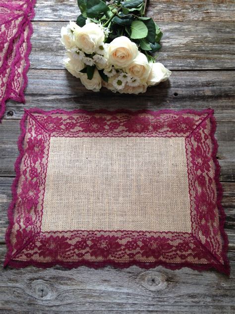 Burlap Placemats With Burgundy Redwine Lacecountry Etsy