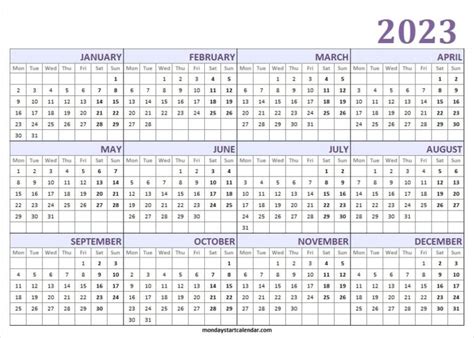 Free Printable 2023 Calendar Monday Start One Page Calendar 2023