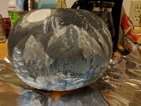 Did A Bob Ross Inspired Acrylic Painting On My Pumpkin Today R
