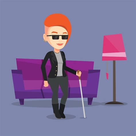 Premium Vector Blind Woman With Stick Illustration