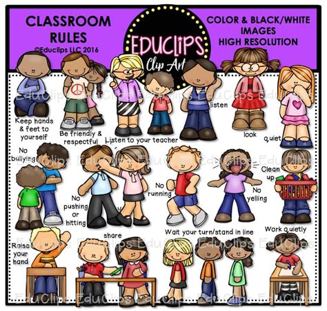 Classroom Rules Clip Art Bundle Color And Bandw Welcome To Educlips Store