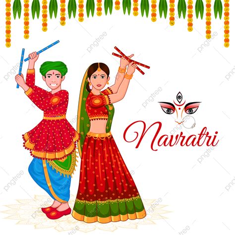 Dancing Couple At Navratri Happy Durga Puja And Dussehra Garba Night