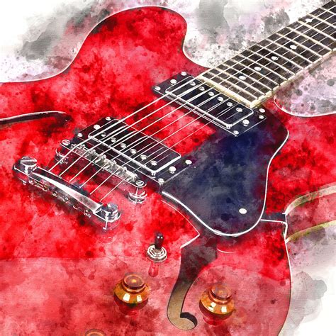 Guitar Poster Watercolor Red Electric Guitar Wall Art Music Etsy