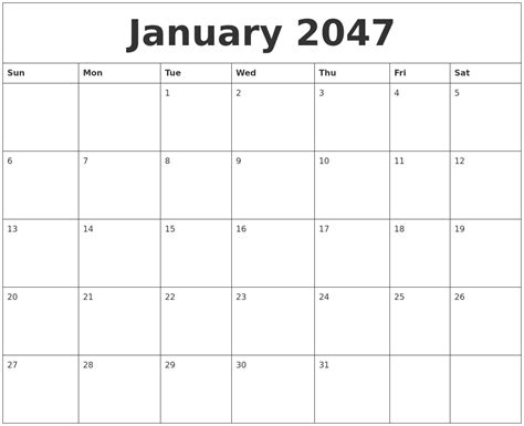 January 2047 Calendar Pages