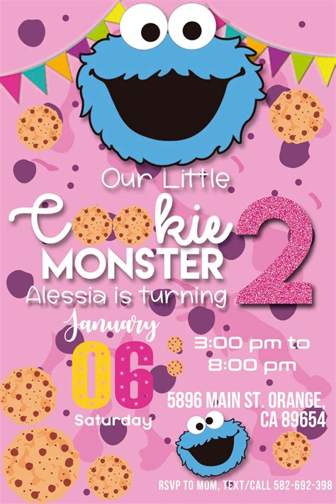Cookie Monster Birthday Party Invitation 3 Amazing Designs Us