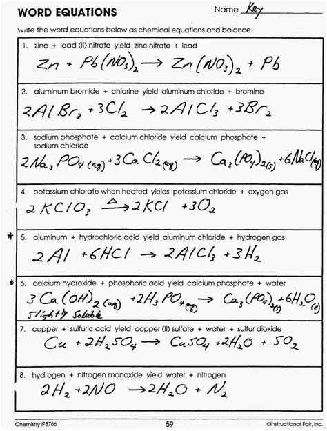 Balancing Chemical Word Equations Worksheet Equations Worksheets