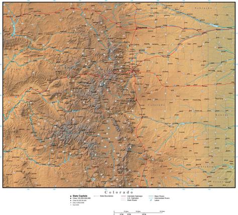Colorado State Map Plus Terrain With Cities And Roads
