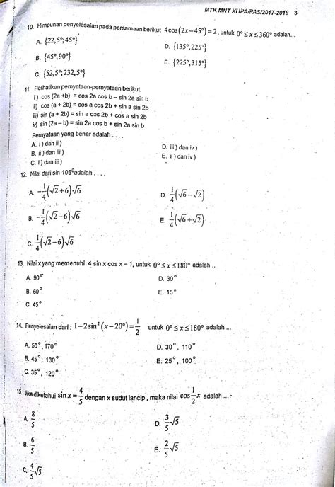 Soal Dan Pembahasan Matematika Peminatan Kelas 12 - Kumpulan Contoh