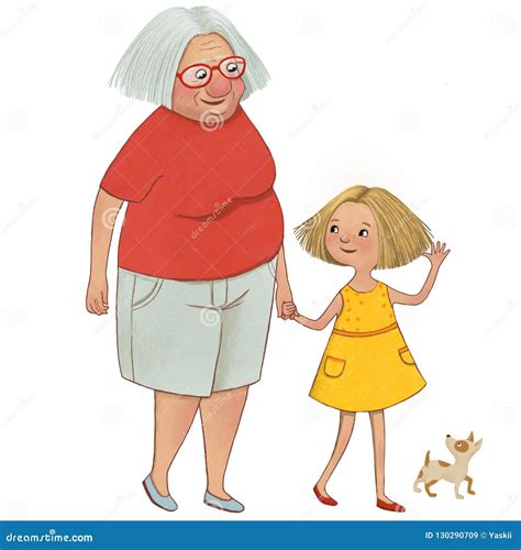 granddaughter walking with his grandmother cartoon vector 152299803