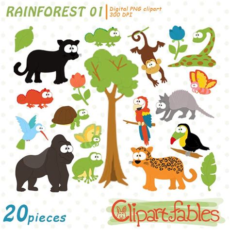 Rainforest Clipart Cute Wild Animals Clip Art Jungle Etsy