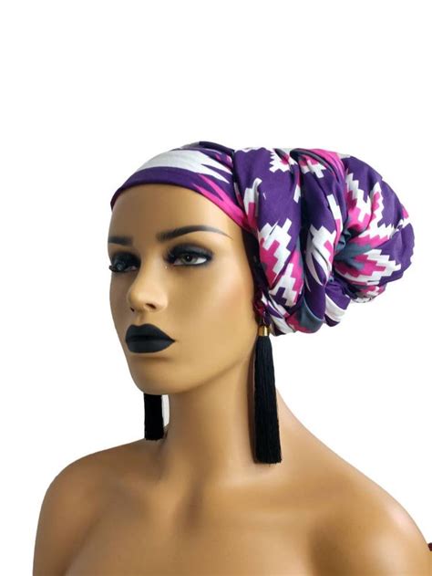 African Head Wraps For Women In Pink And Purple And White Etsy Head Wraps For Women African