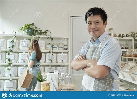Portrait Of Asian Thai Male Shopkeeper At Refill Store Zero Waste
