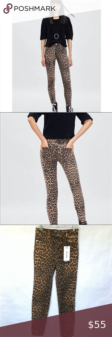 Zara Leopard Print Hi Waist Skinny Jeans 2 NEW Womens Jeans Skinny