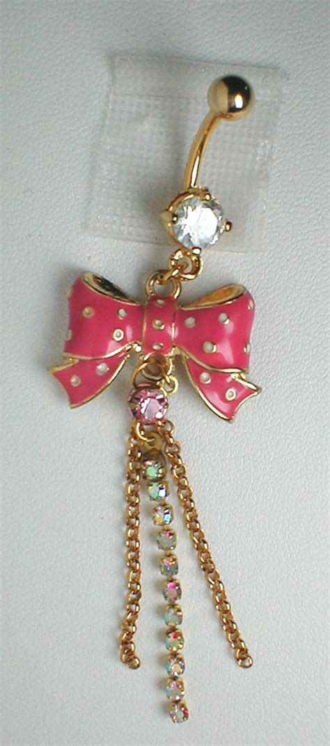 Unique Belly Ring Bow With Chains And Crystal Ab Rhinestones Unique