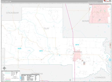 Clay County Ms Wall Map Premium Style By Marketmaps