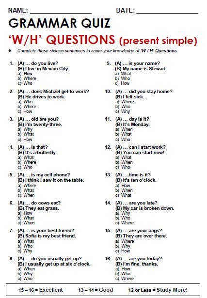 Wh Questions Present Simple English Grammar Exercises English