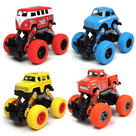 Wistoyz 4 Pack Pull Back Trucks Friction Powered Alloy Cars For Kids
