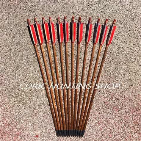 12pcs Chinese Traditional Handmade Bamboo Arrows 3 Color Turkey Feather