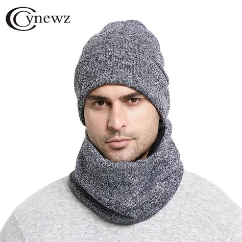 Buy Winter Men Hats Scarf Set Keep Warm Thick Knitted
