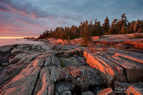Sunset On The Layered Rocks Of The Canadian Shield Canada Travel