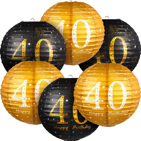Buy 6 Pieces Birthday Party Decorations Hanging Paper Lanterns Black Gold Glittery Anniversary
