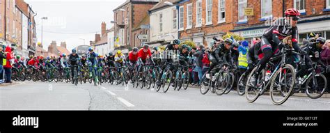 The Tour De Yorkshire 2016 Cycle Race Riding Through The High Street Of