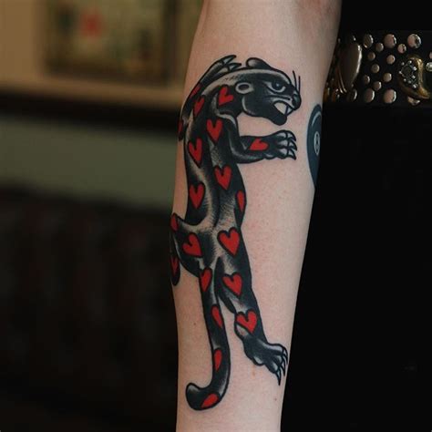 Black Panther Tattoo With Red Hearts In 2021 Panther Tattoo Tattoos