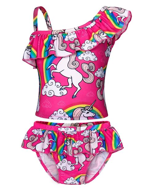 Little Girls Rainbow Unicorn Swimwear Two Pieces Unilateral Etsy