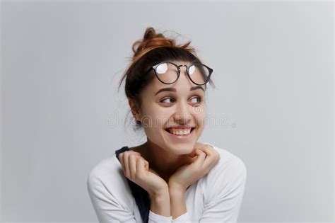 Pretty Girl With Glasses On The Forehead Have Wide Smile Stock Image Image Of Beauty Center