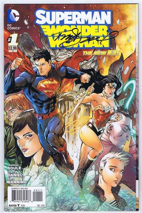 Superman Wonder Woman 1 Vf Nm Signed W Coa Tony Daniel 2013 Dc Comics Pee Wee Comics