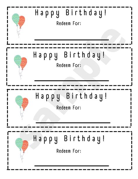 Printable Blank Birthday Coupons Etsy