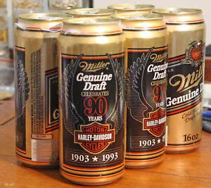 Vtg Harley Davidson Beer Cans Pack Th Anniversary Miller Genuine