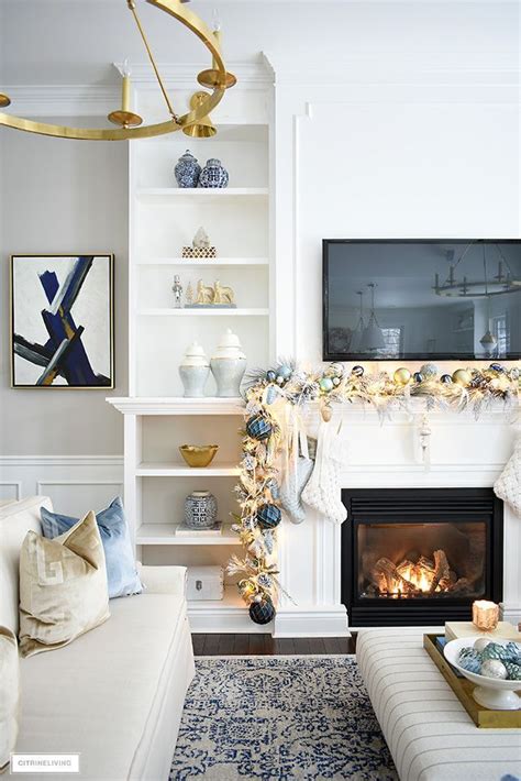 Elegant Christmas Living Room Soft Blue Gold Citrineliving