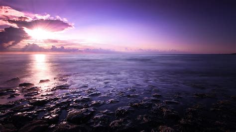 Purple Seascape With Sunrays Reflection 4k Hd Nature Wallpapers Hd