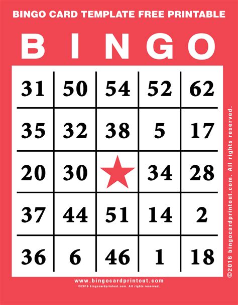 Bingo Card Template Free Printable