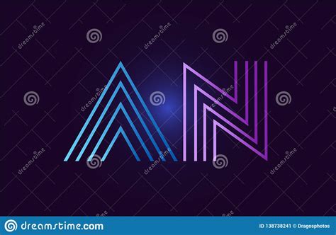 blue pink an a n gradient alphabet letter combination logo icon design stock vector