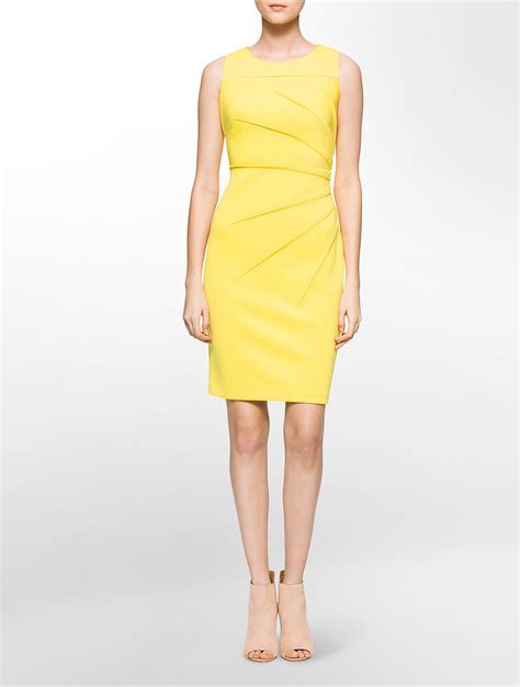 Lyst Calvin Klein Starburst Scuba Sleeveless Sheath Dress In Yellow
