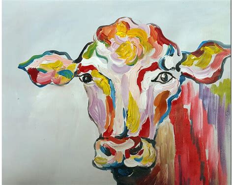 Signed Hand Painted Impressionist Cow Oil Painting On Canvas Etsy