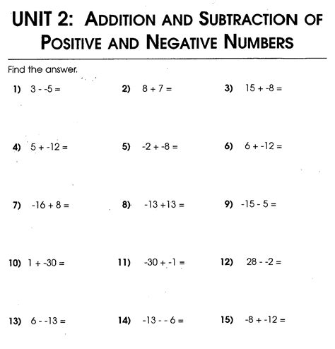 Negative And Positive Numbers Addition And Subtraction Worksheets