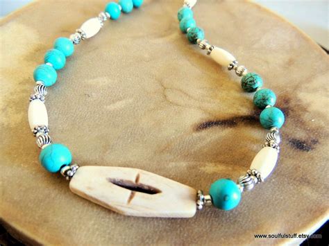 Turquoise And Buffalo Bone Native Style Choker Necklace Etsy 16