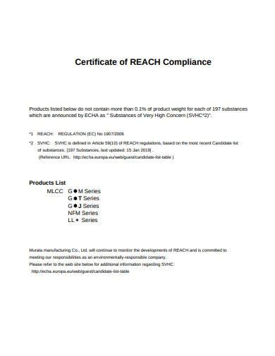 Reach Certificate Of Compliance Template Classles Democracy