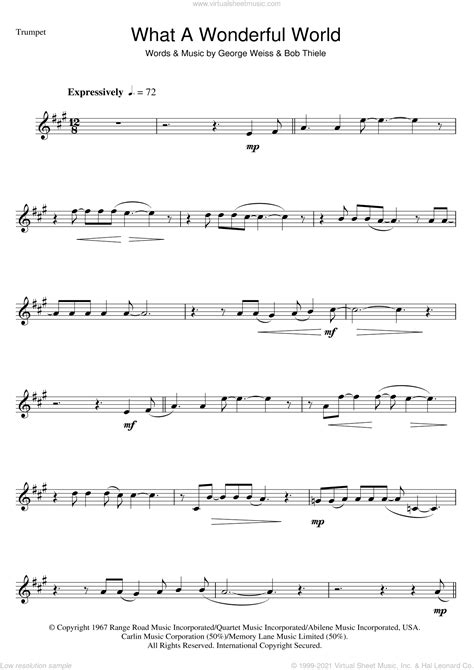 For music lesson study, public performance, or just for fun. Armstrong - What A Wonderful World sheet music for trumpet solo