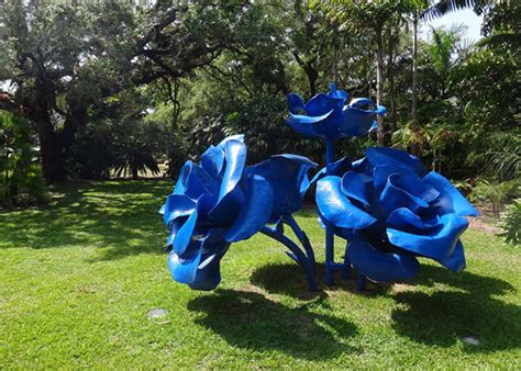 Large Painted Blue Metal Rose Sculpture Metal Garden